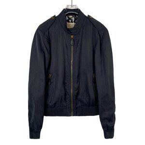 Burberry Brit Black Zipper Jacket M Stand-Up Collar Cotton Blend Lightweight Coa